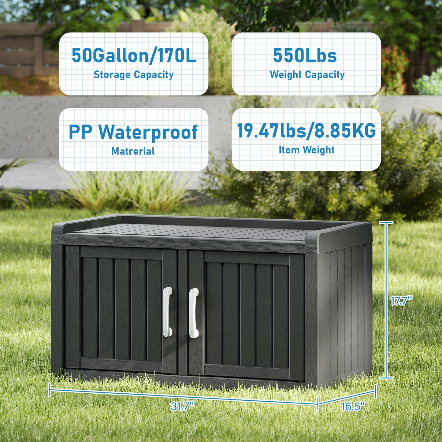 KAMABOKO Outdoor Shoe Storage Cabinet, Waterproof UV-Resistant Entryway Storage Bench Indoor