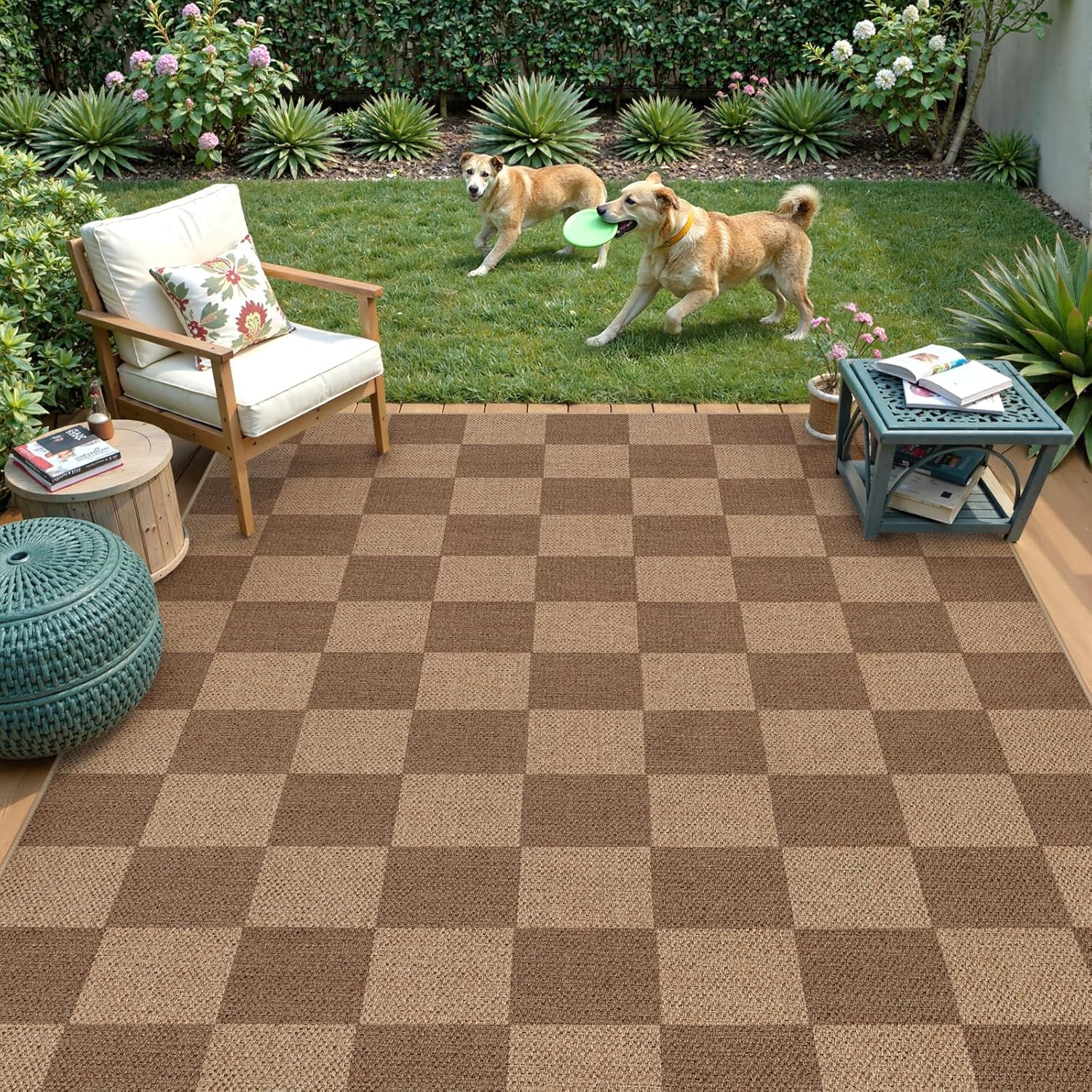 Lahome Checkered Easy Jute Living Room Rugs, 5x7 Large Dining Room Office Carpet Farmhouse Washable