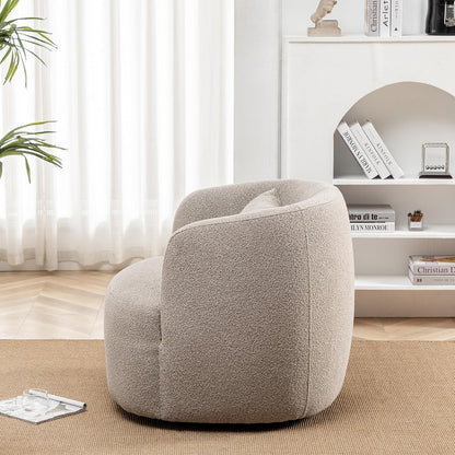 KINWELL 34" Wide Boucle Swivel Barrel Chair, No Assembly Round Upholstered Armchair Accent Chair