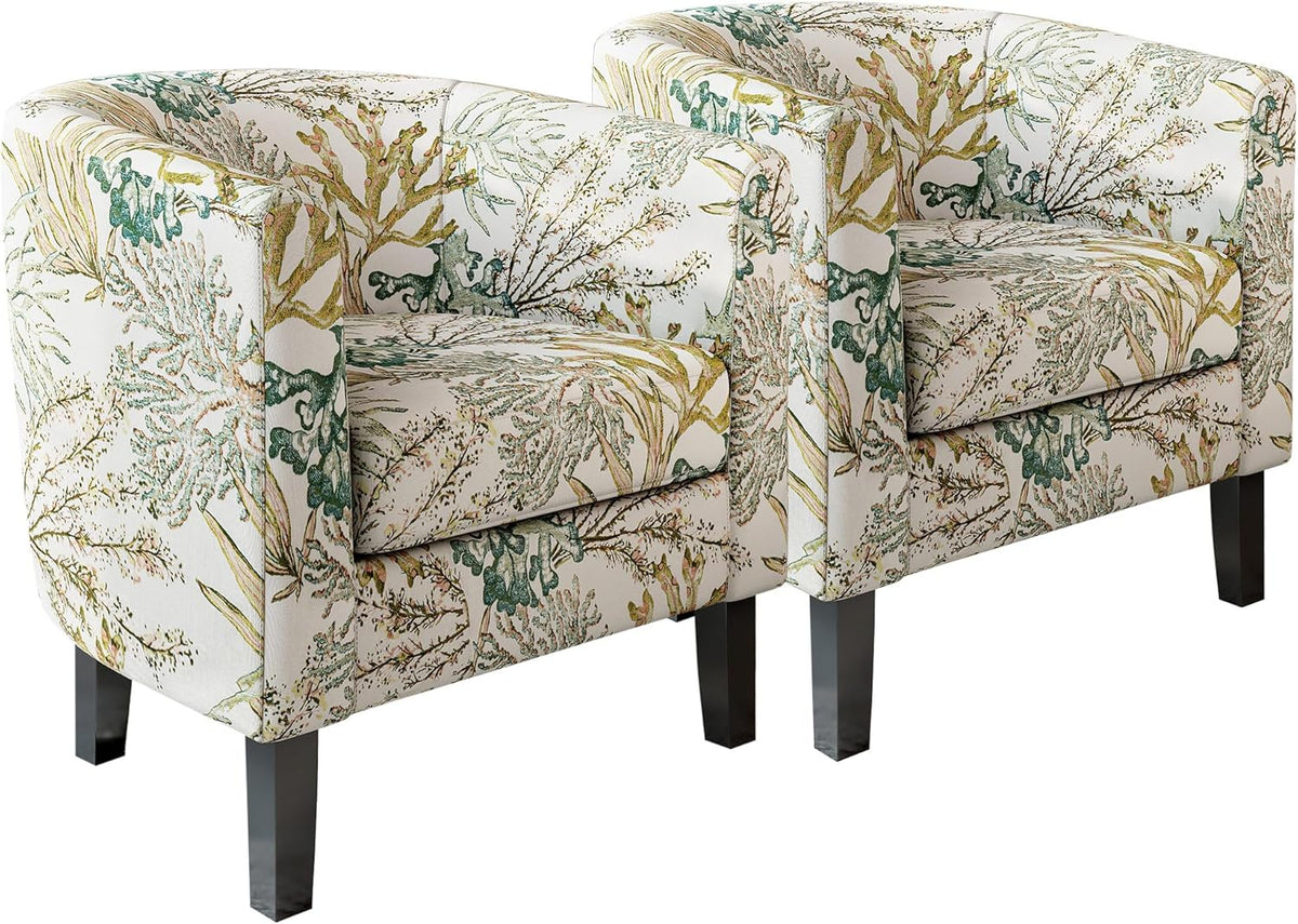 BELLEZE Living Room Chairs Set of 2, Linen Round Accent Barrel Chairs, Club Tub Sofa Chairs for