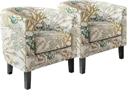 BELLEZE Living Room Chairs Set of 2, Linen Round Accent Barrel Chairs, Club Tub Sofa Chairs for