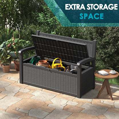 70 Gallon Storage Bench Deck Box for Patio Furniture with Armrest Bench Outdoor Storage