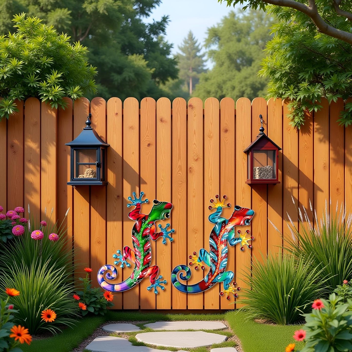 Set of 2 Large Metal Gecko Wall Decor, Outdoor Lizard Wall Art Upgrade Handmade Hanging Sculpture