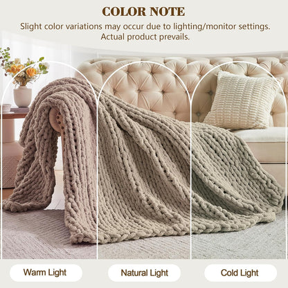 Carriediosa Chunky Knit Throw Blanket 50" X 60", 100% Hand Made Large Chenille Loop Yarn Soft