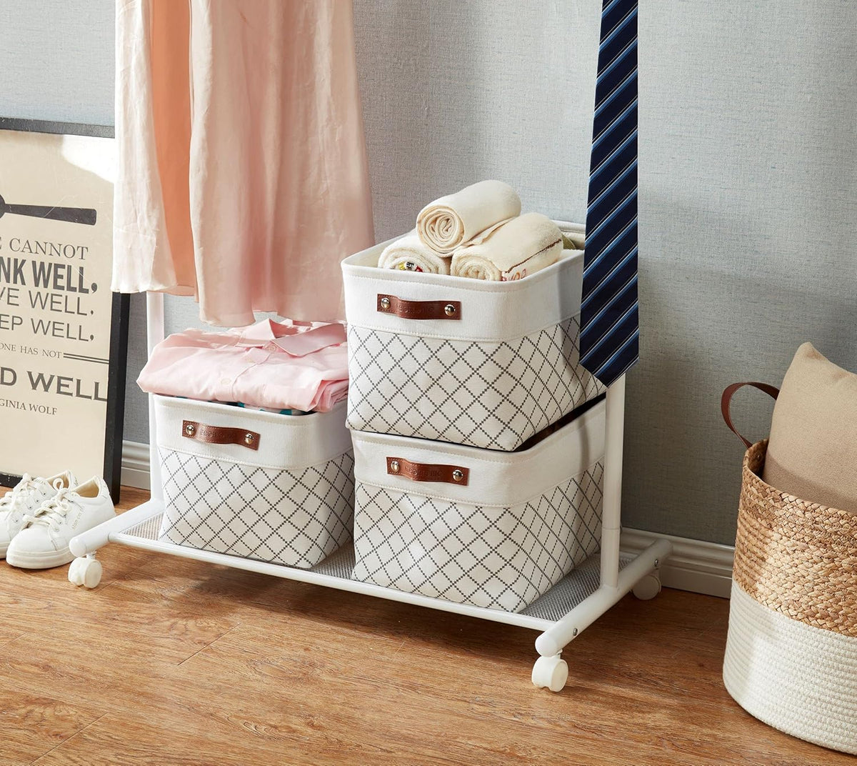DECOMOMO White Storage Bins Fabric Storage Baskets for Shelves, Linen Closet Organization Toys