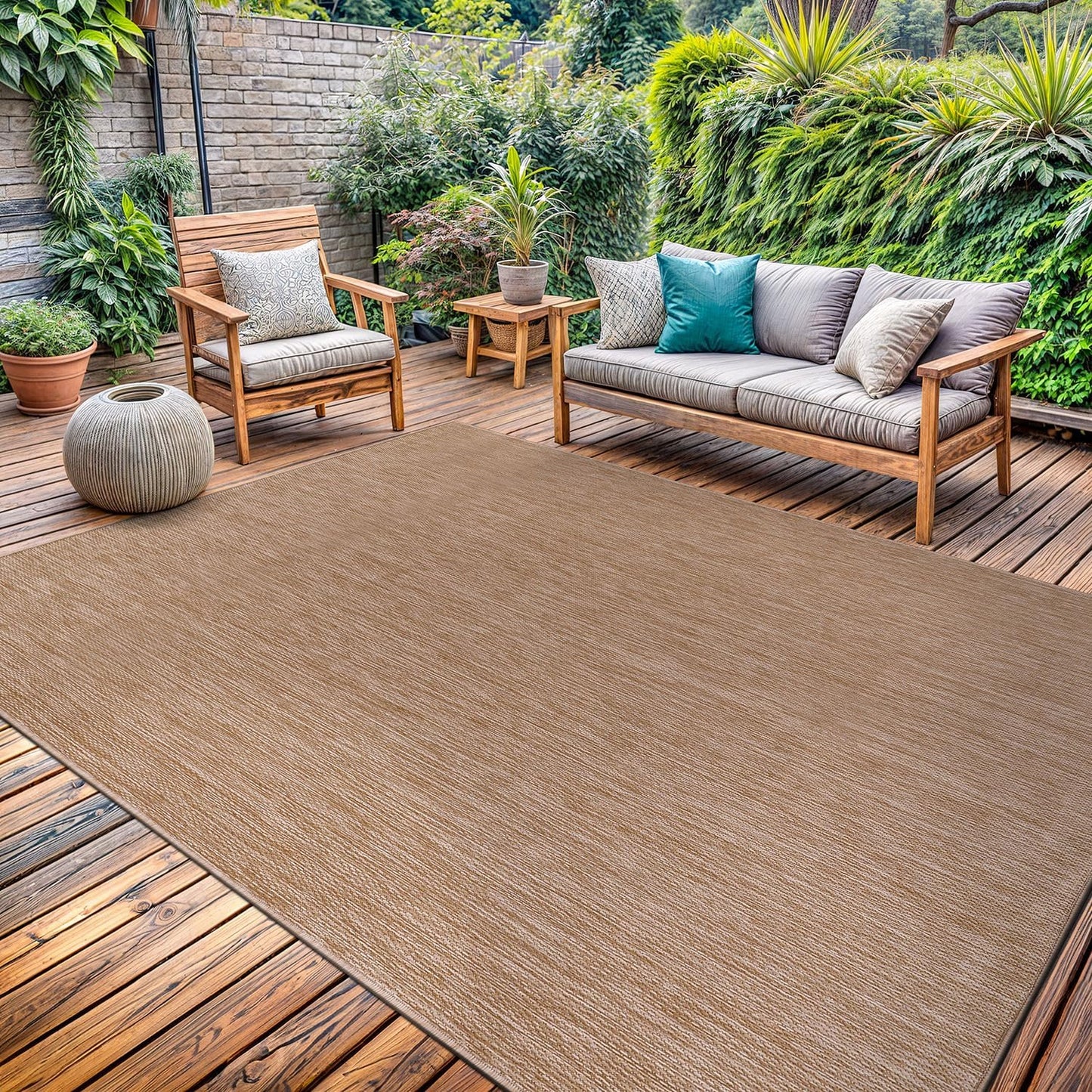 Washable Indoor Outdoor Rug 6x9 Weather Resistant Area Rugs Modern Solid Jute Rug for Porch Deck