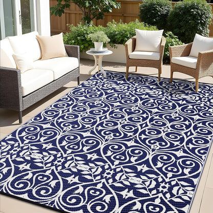 OLANLY Outdoor Rug Waterproof 6x9 ft Clearance, Reversible Outdoor Plastic Straw Rug with Floral
