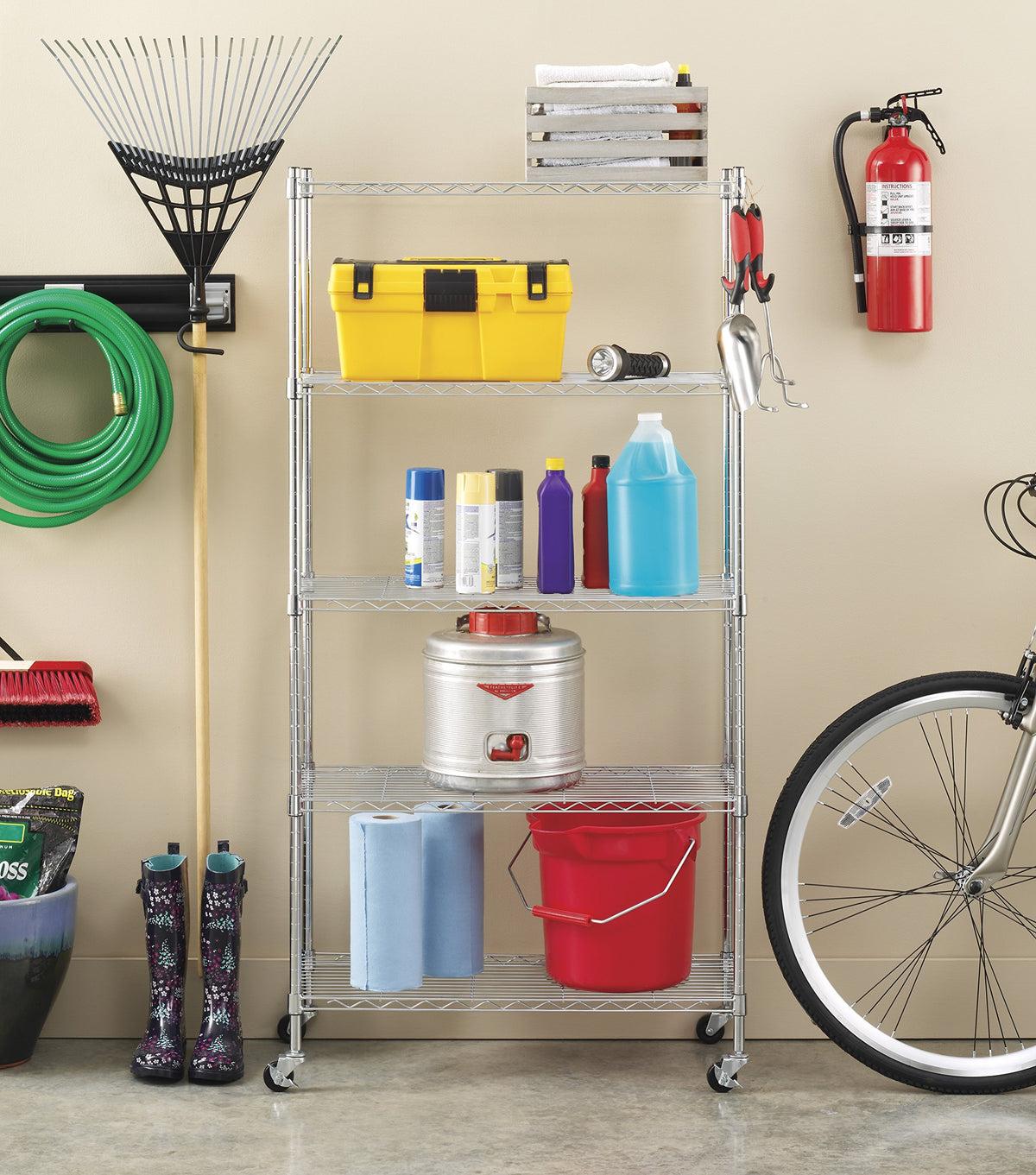 Whitmor 5 Tier Shelving Unit, Adjustable Storage Shelves with Wheels, 400 lbs Capacity per Shelf