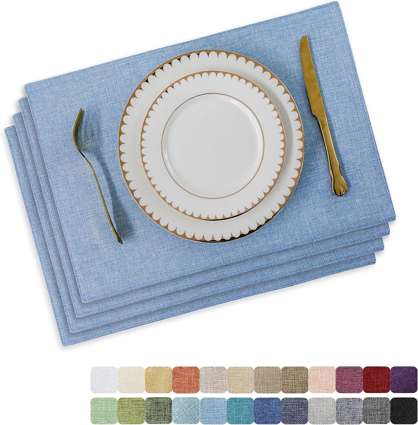 Home Brilliant Blue Placemats Set of 4 Heat Resistant Farmhouse Boho Placemats Burlap Cloth Place