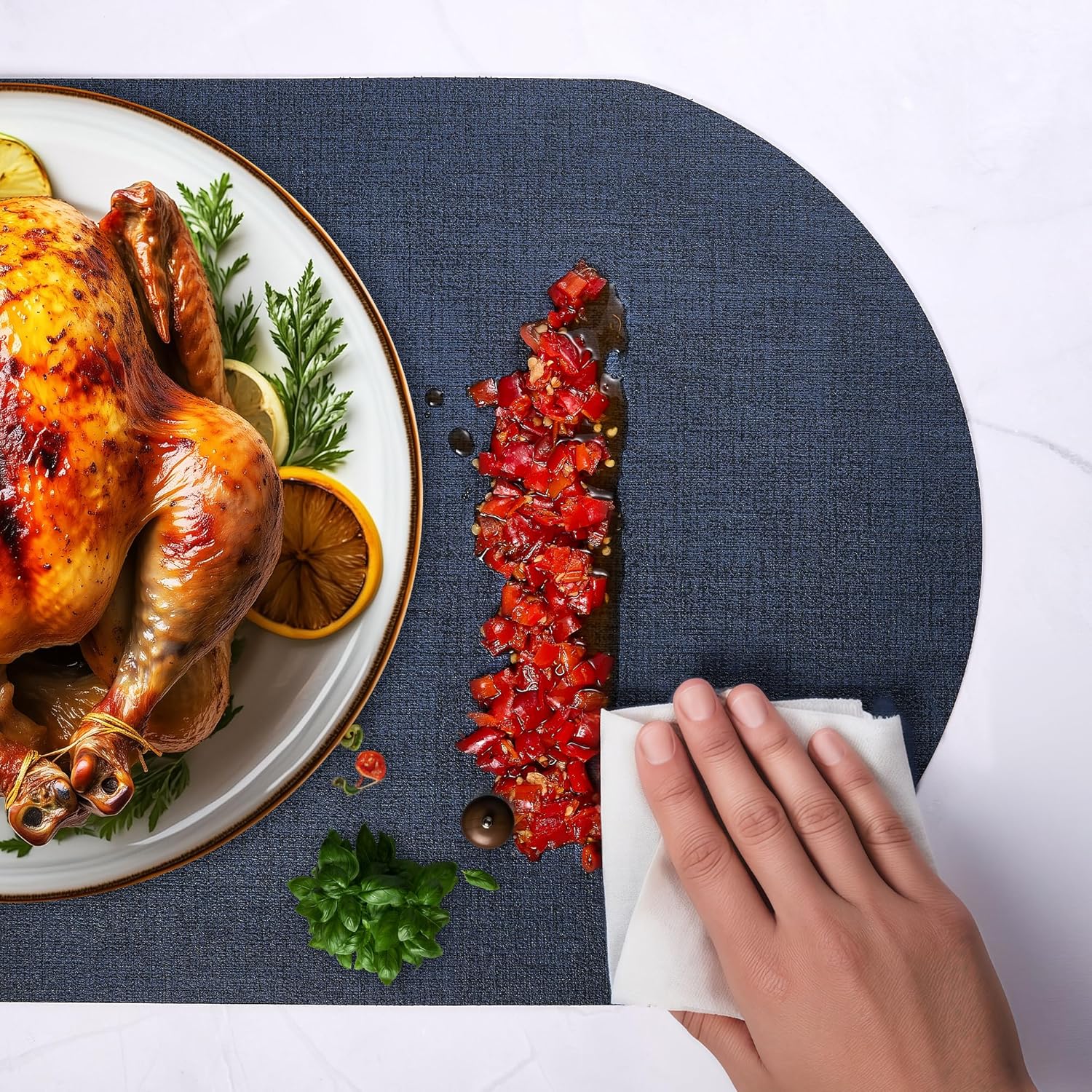 DOLOPL Placemats Set of 6, Oval Reversible Wipeable & Heat Resistant Place Mats, Modern Faux