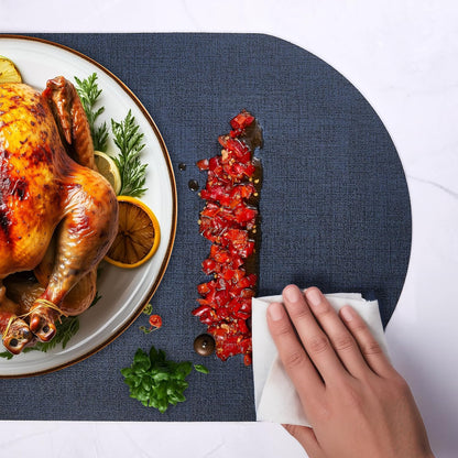 DOLOPL Large Placemats Set of 6, Oval Reversible Wipeable & Non-Slip Place Mats, Modern Faux