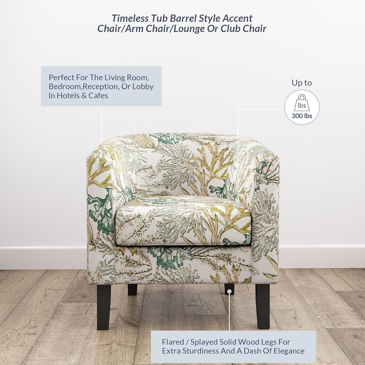 BELLEZE Living Room Chairs Set of 2, Linen Round Accent Barrel Chairs, Club Tub Sofa Chairs for