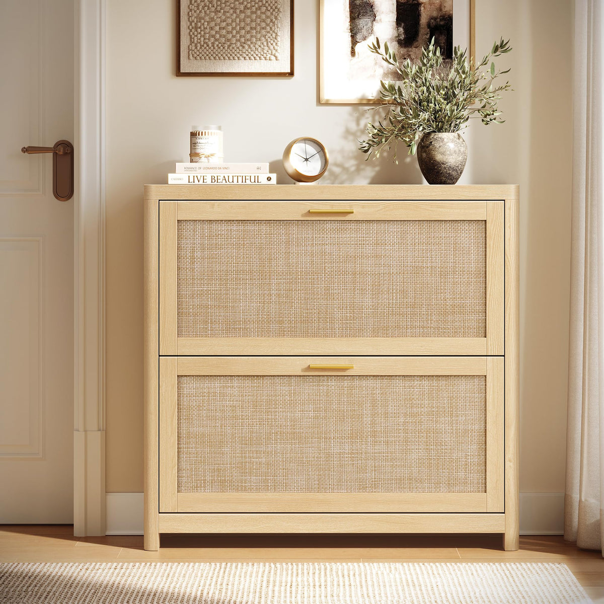 VASAGLE ELLAN Collection - Boho Shoe Storage Cabinet for Entryway Slim, Entry Shoe Cabinet with