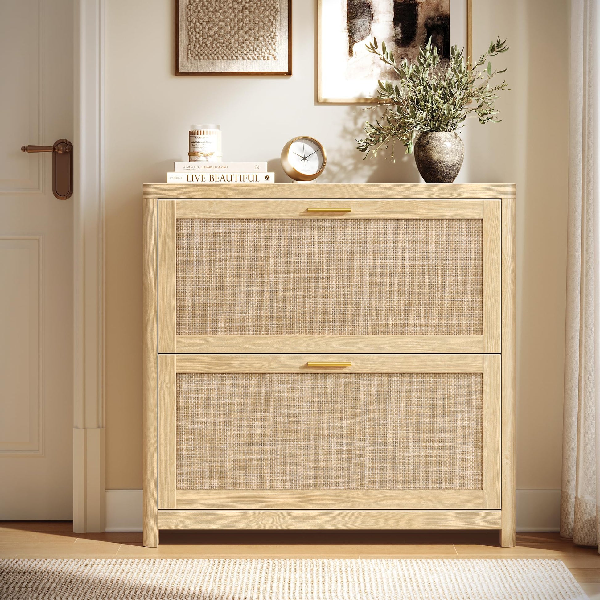 VASAGLE ELLAN Collection - Boho Shoe Storage Cabinet for Entryway Slim, Entry Shoe Cabinet with