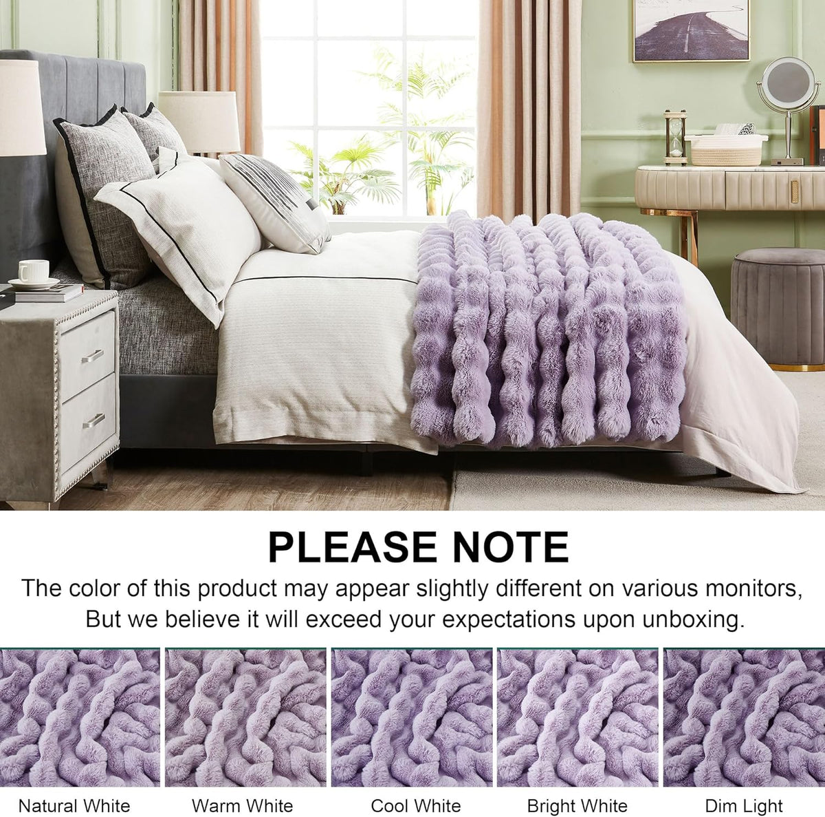 DREAMNINE Oversized Soft Thick Fuzzy Faux Rabbit Fur Throw Blanket Twin Size 60" x 71", Double