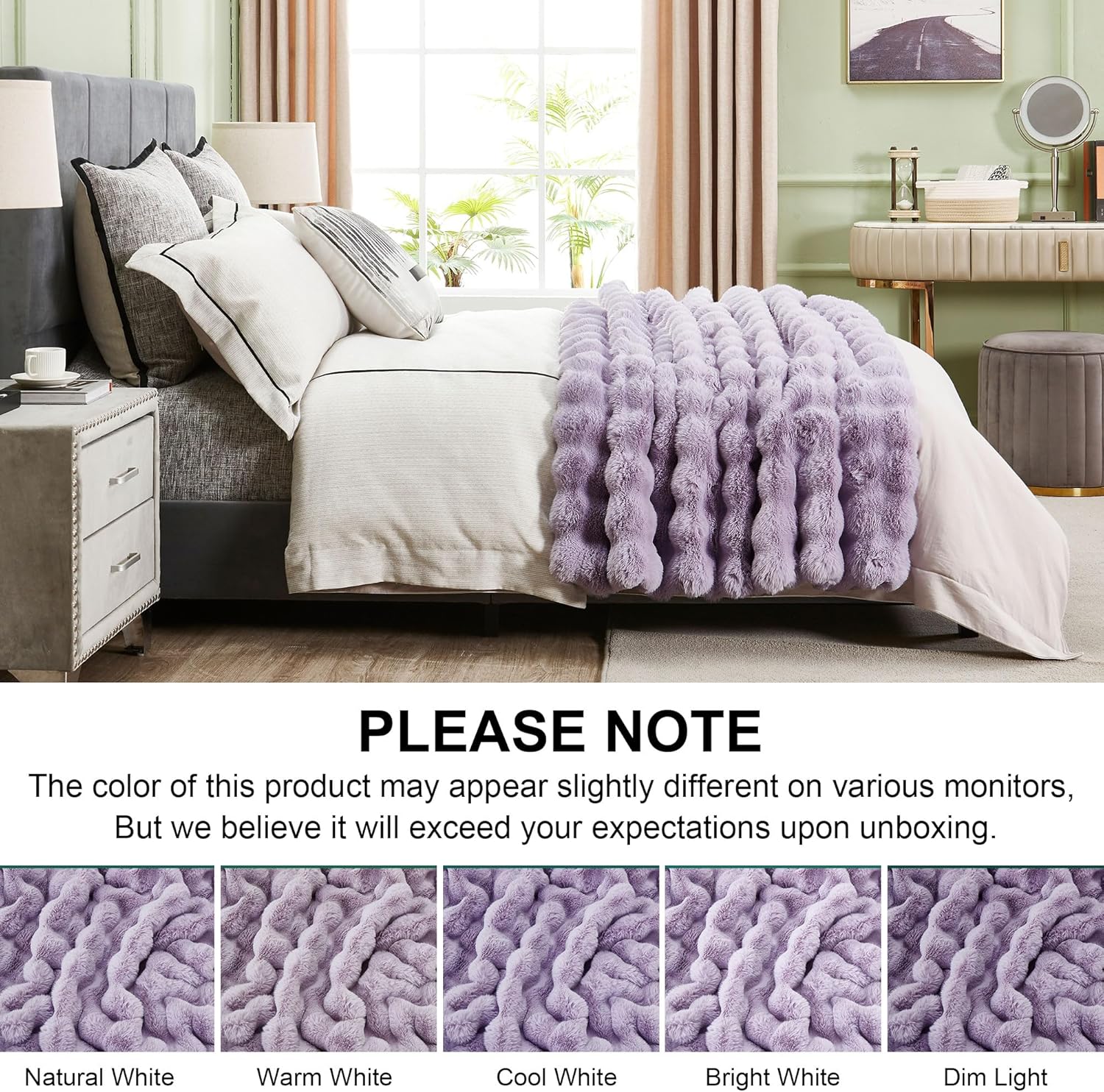 DREAMNINE Large Soft Thick Fuzzy Bubble Faux Rabbit Fur Blanket Queen Size 80" x 90", Double Side