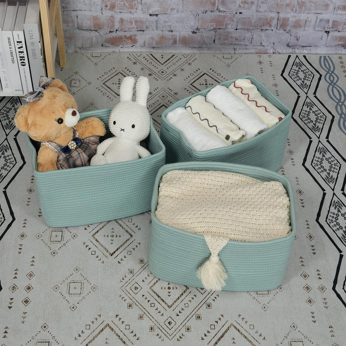Cotton Rope storage Basket Bins Woven Basket for Organizing Shelves Rectangle Decorative Baskets