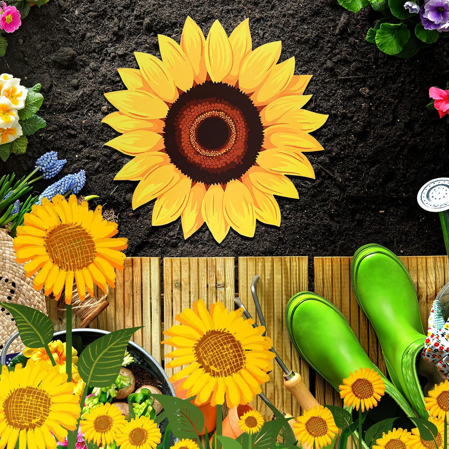 Tandefio 3 Pcs Sunflower Stepping Stones 12 Inch Iron Pavers for Garden Walkway Decorative