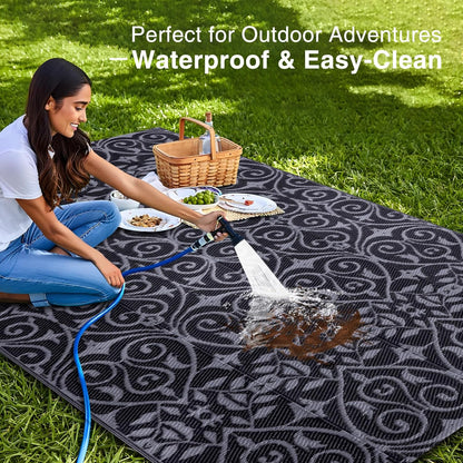 OLANLY Outdoor Rug Waterproof 5x8 ft Clearance, Reversible Outdoor Plastic Straw Rug with Floral