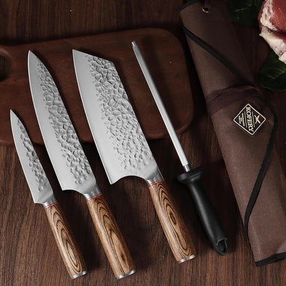 KOFERY 5PCS Chef and BBQ Knife Set with Roll Bag, High Carbon Stainless Steel Knives for Precise