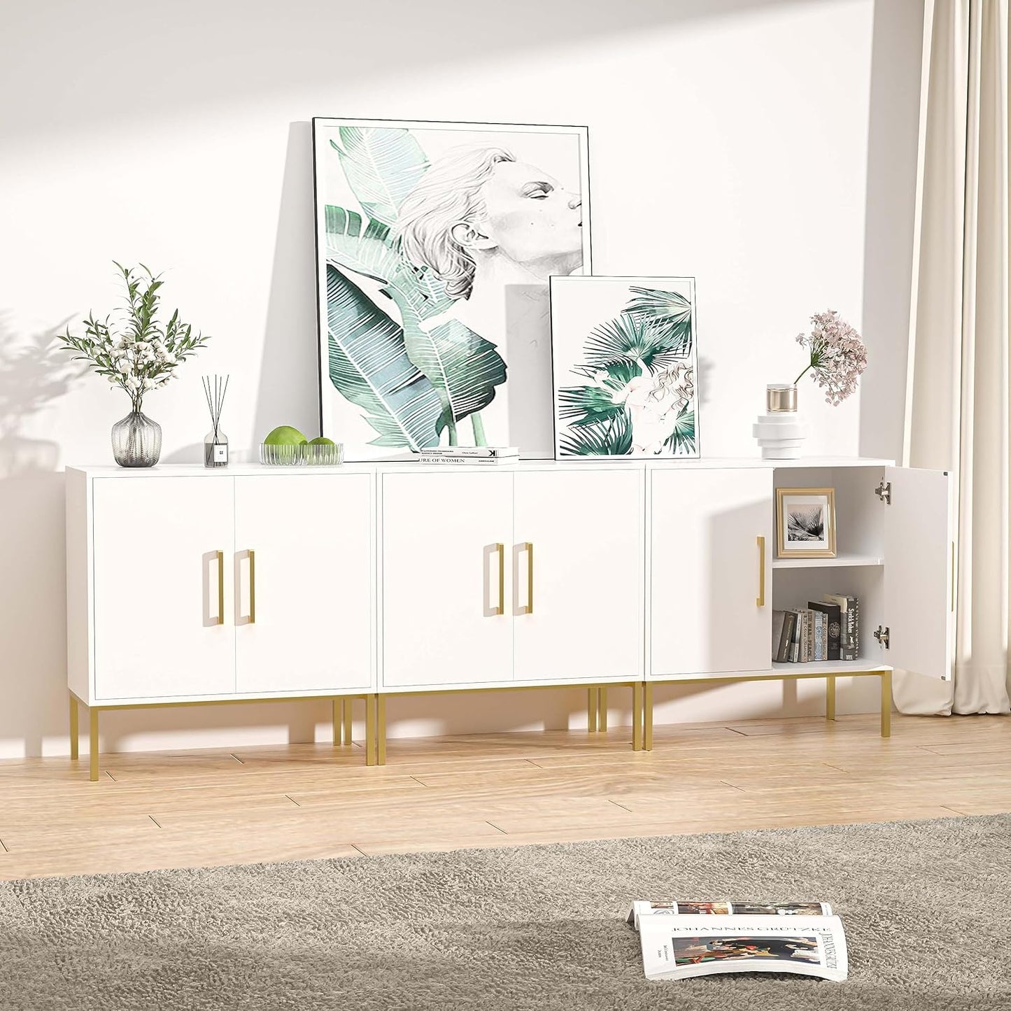 LYNSOM TV Stand for 85 Inch TV, Wood Entertainment Center with Storage Cabinet, TV Cabinet Black