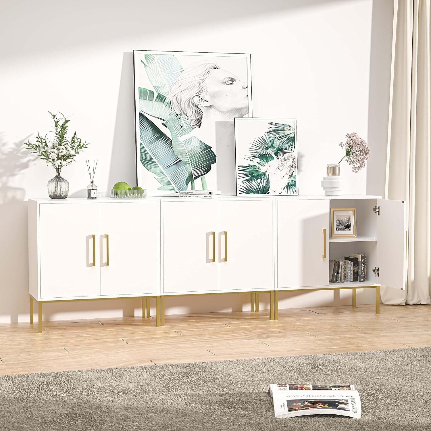 LYNSOM TV Stand for 85 Inch TV, Wood Entertainment Center with Storage Cabinet, TV Cabinet Black