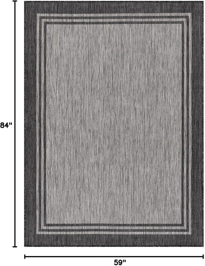 Bordered Outdoor Rug 5x7 Washable Outside Carpet for Indoor Patio Porch Waterproof Easy Cleaning