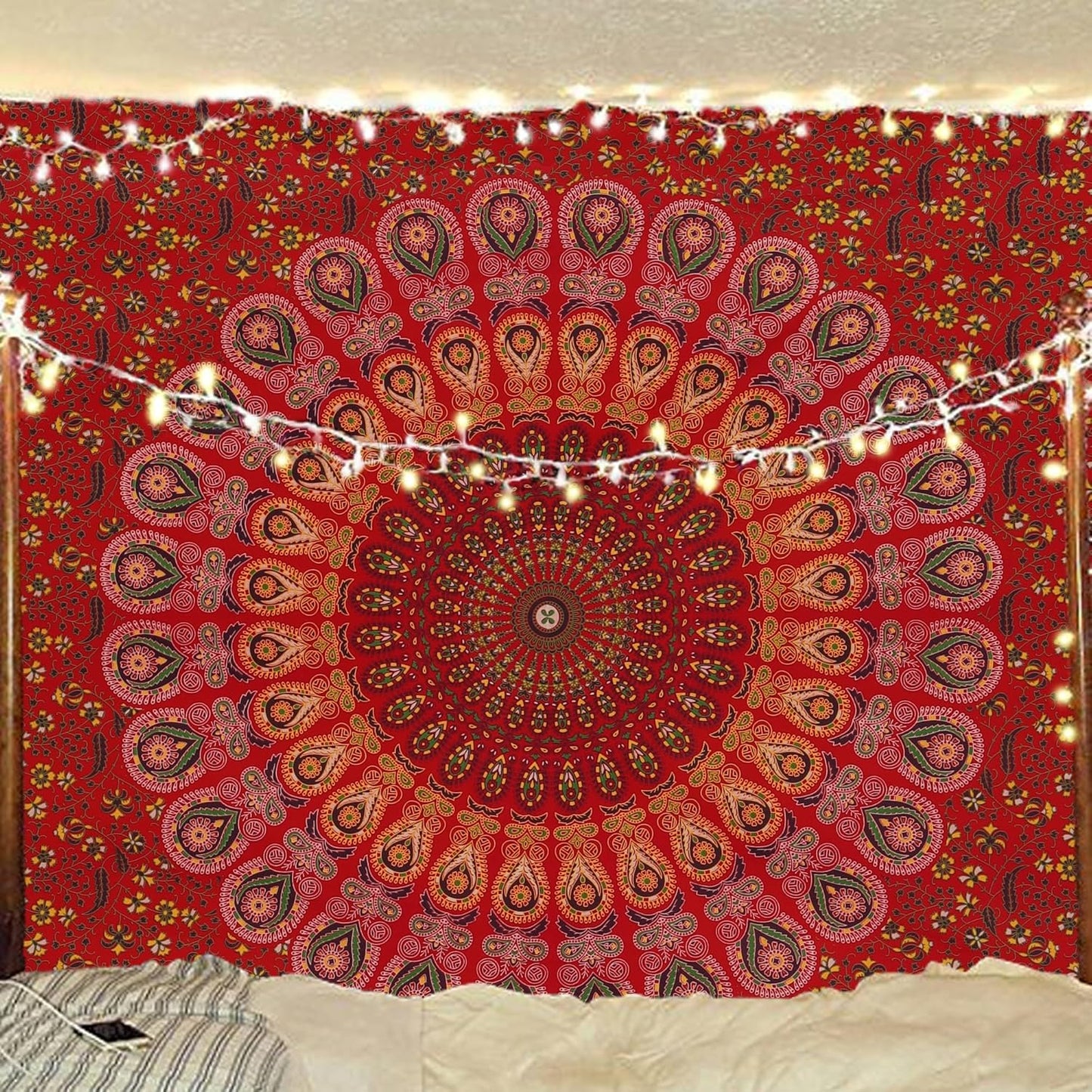 Bless International Handmade Indian hippie Bohemian Psychedelic Peacock Mandala Wall hanging