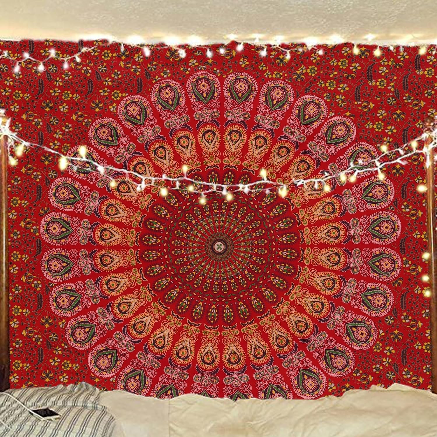 Bless International Handmade Indian hippie Bohemian Psychedelic Peacock Mandala Wall hanging