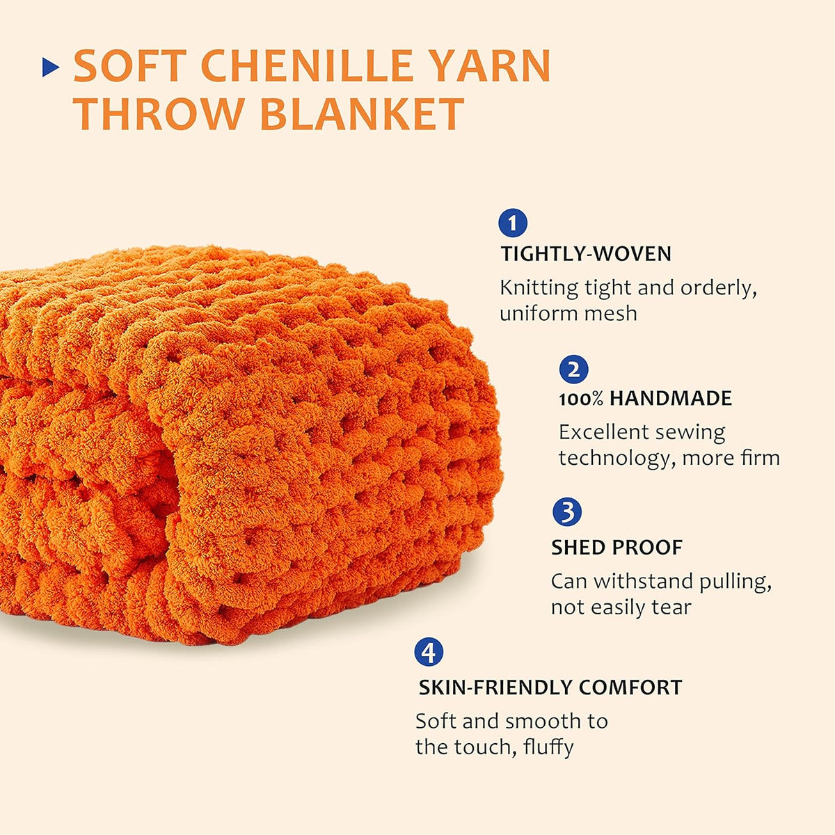 L'AGRATY Chunky Knit Blanket Throw: 80''x90'' Chenille Chunky Knitted Throw Blanket for Bed Couch
