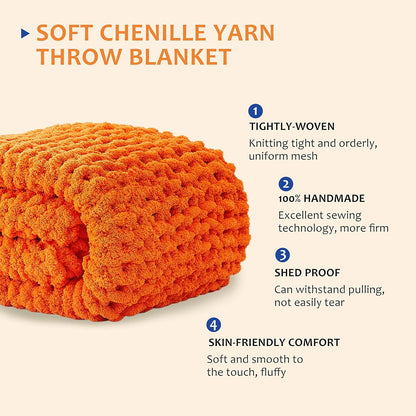 L'AGRATY Chunky Knit Blanket Throw: 80''x90'' Chenille Chunky Knitted Throw Blanket for Bed Couch
