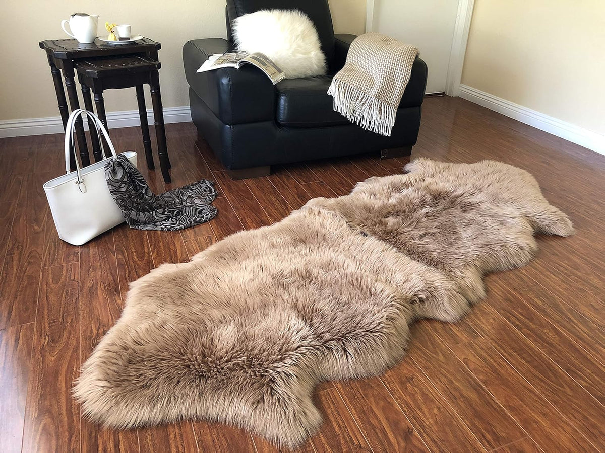 LAMBZY Faux Sheepskin Hypoallergenic Free Shape Silky Shag Rug, Luxury Shaggy Silky Plush Carpet