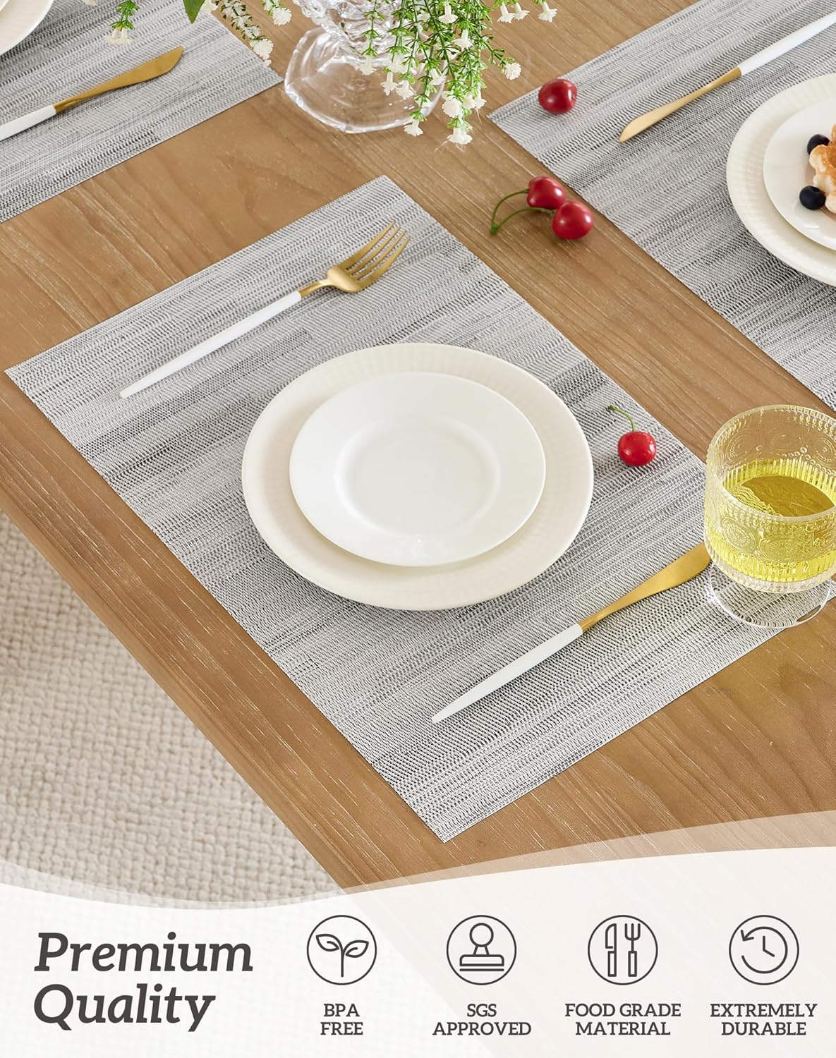 Leetaltree Lightsteel Black Placemats Set of 6 - Heat Resistant Non-Slip Place mats for Dining