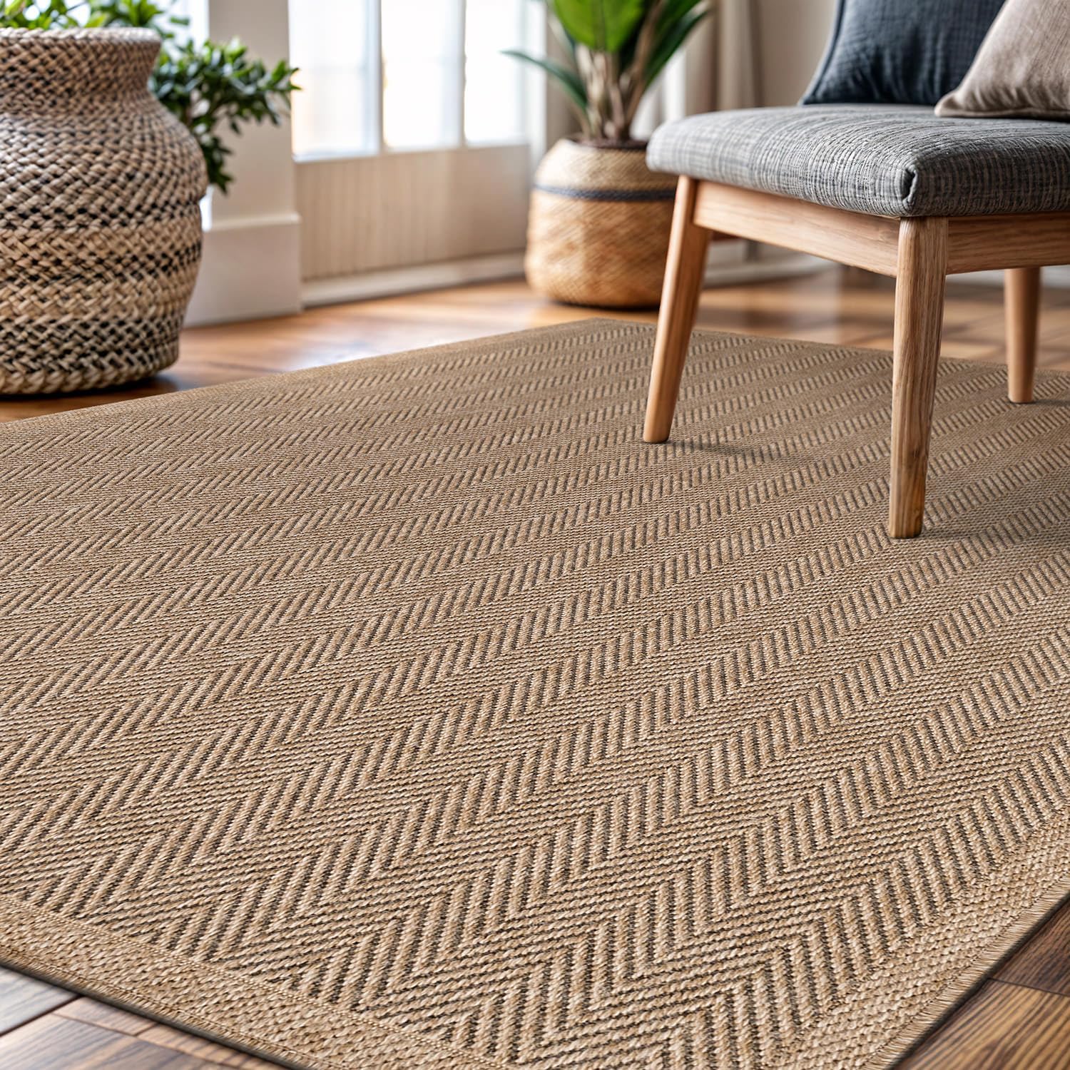 CAMILSON Easy Jute Rug 6x9, Indoor Outdoor Natural Color Fiber Area Rugs for Living Room Patio and