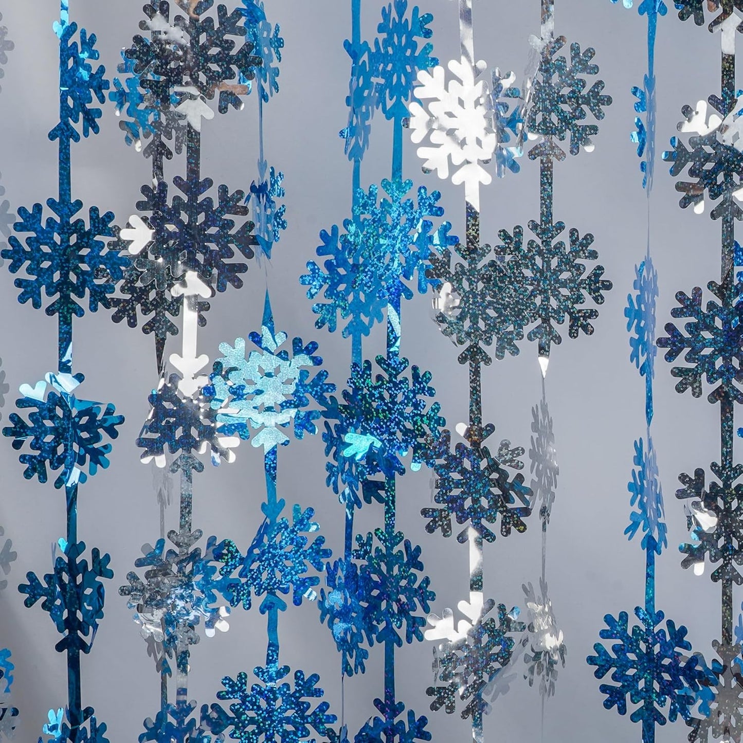 GREATRIL Silver Blue Snowflake Fringe Curtain Winter Onederland Streamers Backdrop with Sparkling