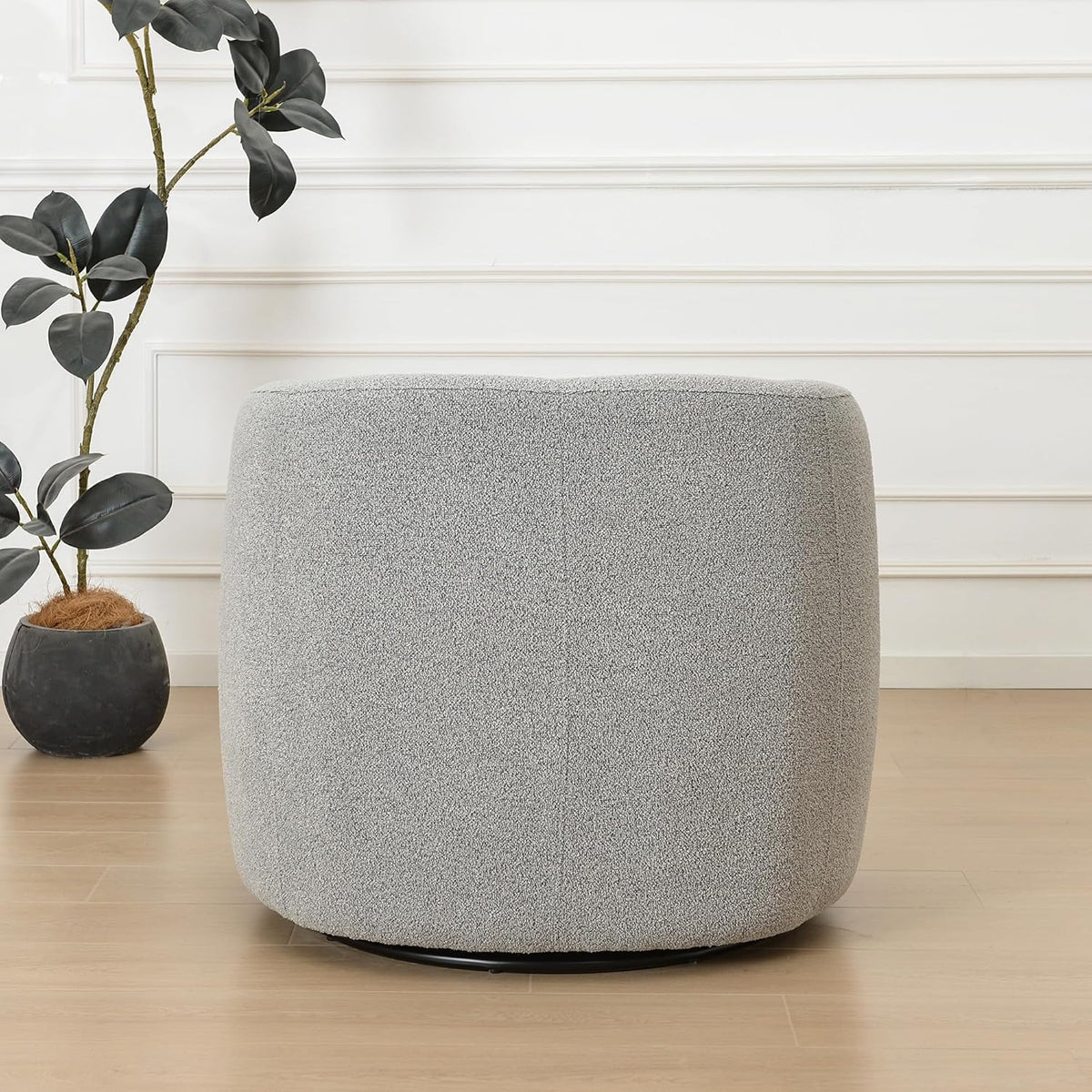 KINWELL 34" Wide Sherpa Swivel Barrel Chair, No Assembly Round Boucle Upholstered Accent Chair
