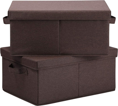 HOONEX Linen Foldable Storage Bins with Lids, 2 Pack, Storage Boxes with Carrying Handles and