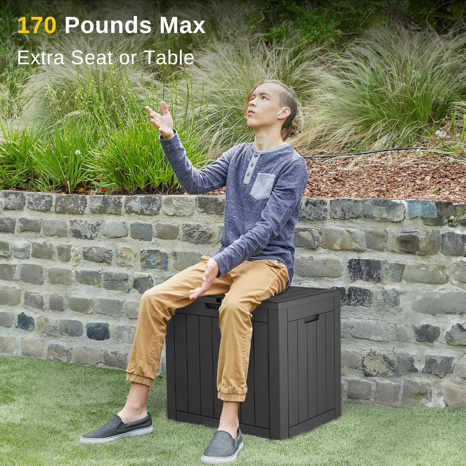 EAST OAK Outdoor Storage Box, 31 Gallon Deck Box, Waterproof Resin Storage Bin for Patio Cushions