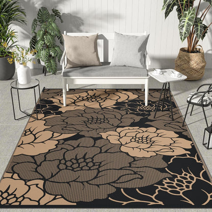 GENIMO Outdoor Rug Waterproof for Patio Decor, 8' x 10' Reversible Plastic Straw Floral Camping