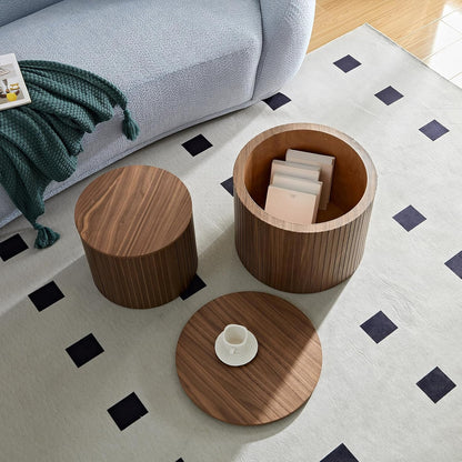 Nesting Coffee Tables Set of 2, Wooden Round Coffee Tables with Storage,Modern Circle Accent End