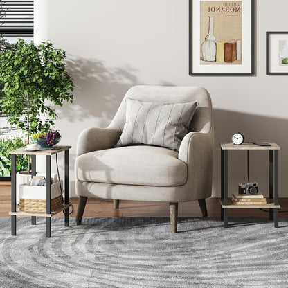 TUTOTAK End Table with Charging Station, Set of 2, Small Side Table, Nightstand Bedside Table