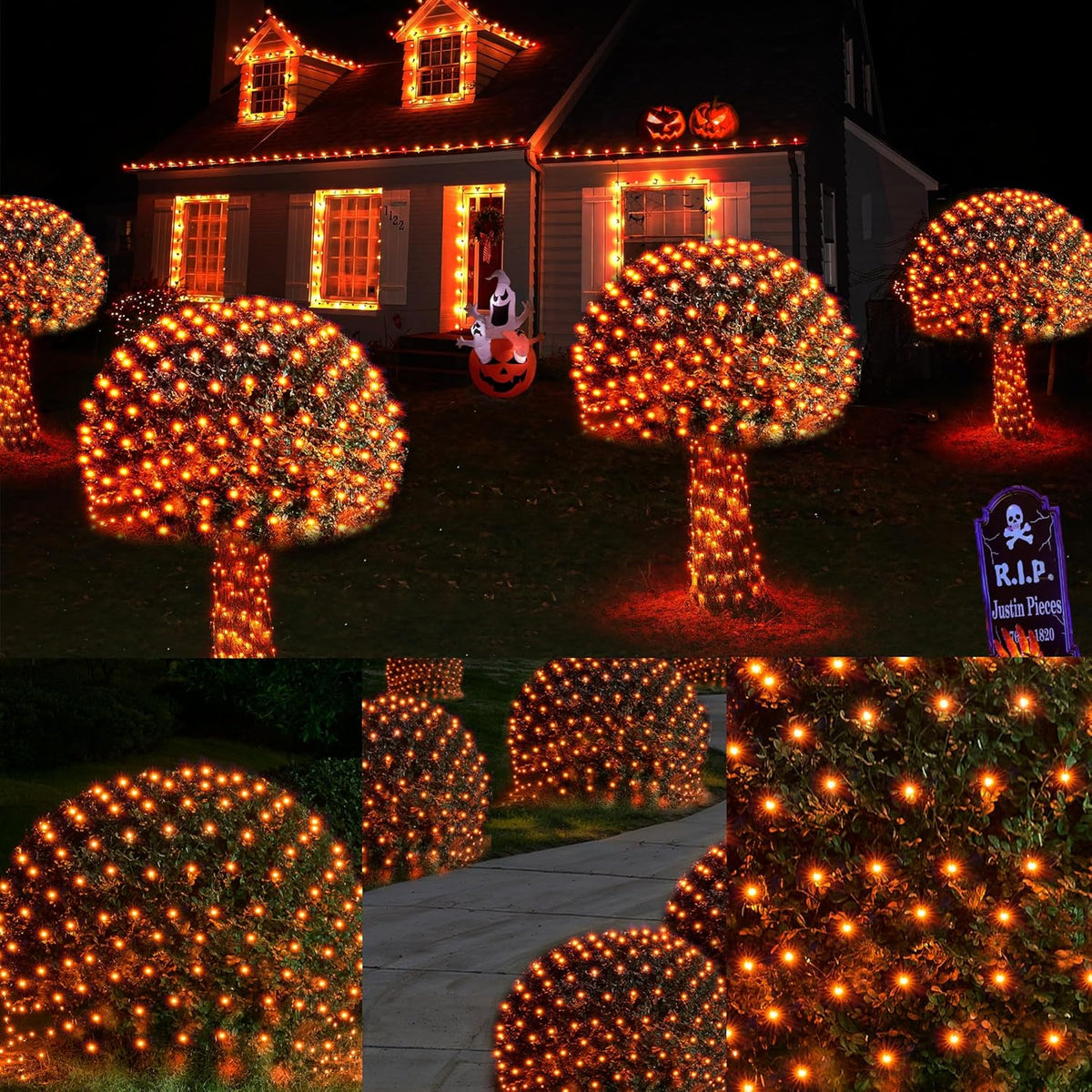 WBao Halloween Lights Outdoor 200LED F8 Big Bulbs, 8.4ft x 5.2ft Halloween Net Lights with 8 Modes