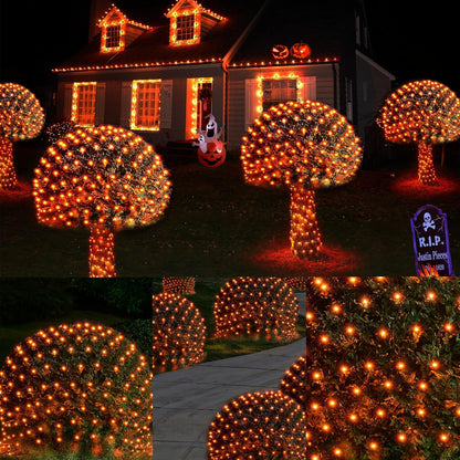 WBao Halloween Lights Outdoor 200LED F8 Big Bulbs, 8.4ft x 5.2ft Halloween Net Lights with 8 Modes