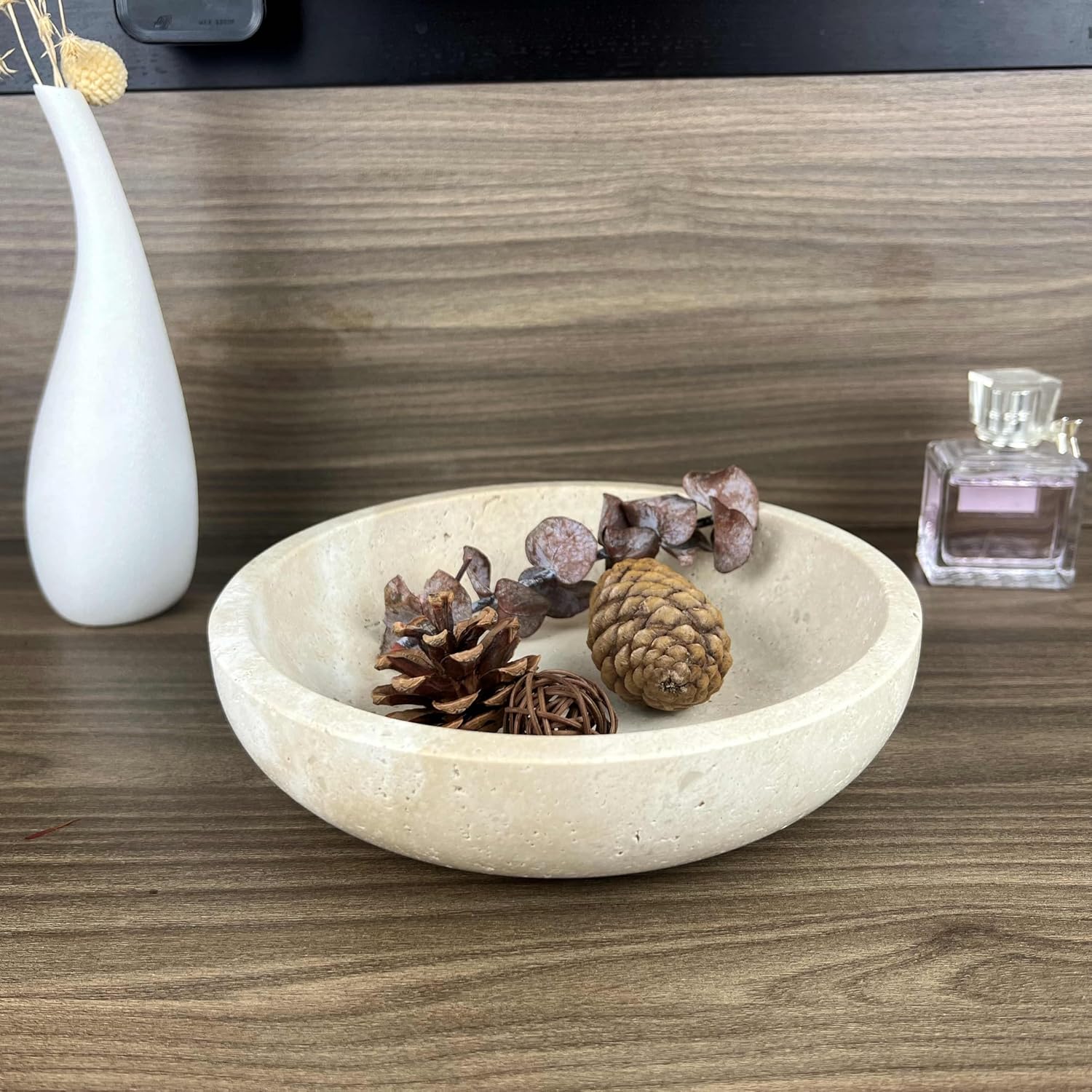 Travertine Decorative Bowls for Home Decor, Marble Fruit Bowl for Kitchen Counter, Keys Bowl for