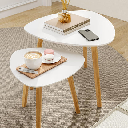 BAMEOS Bamboo Nesting Triangle End Table,Set of 2 Coffee Table Modern Minimalist Side Table for