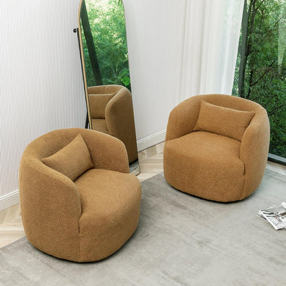KINWELL 34" Wide Boucle Swivel Barrel Chairs Set of 2, No Assembly Round Upholstered Armchairs