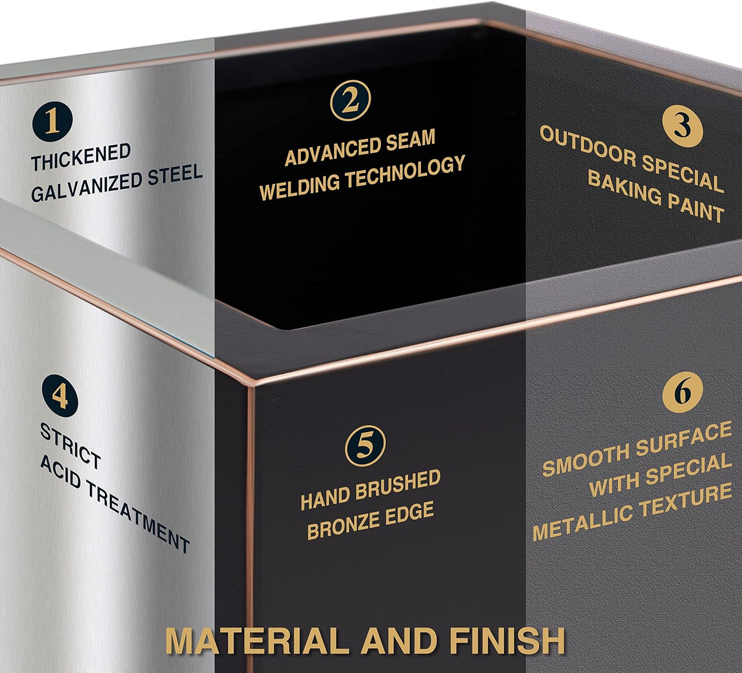 Metallic Heavy Planter for Outdoor Plants, 14Lx14Wx30H Inches, Tall Metal Planter Box with Hand