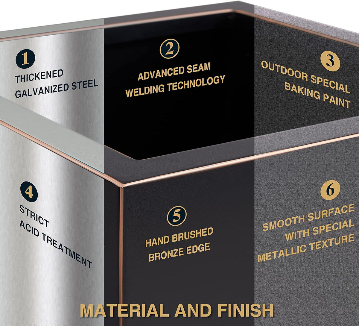 Metallic Heavy Planter for Outdoor Plants, 14Lx14Wx30H Inches, Tall Metal Planter Box with Hand