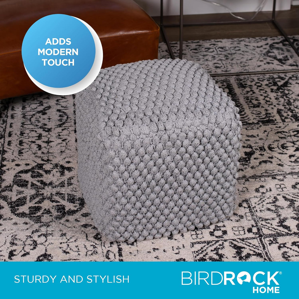 BIRDROCK HOME Buds Pouf Foot Stool Ottoman - Knit Bean Bag Floor Chair - Cotton Braided Cord
