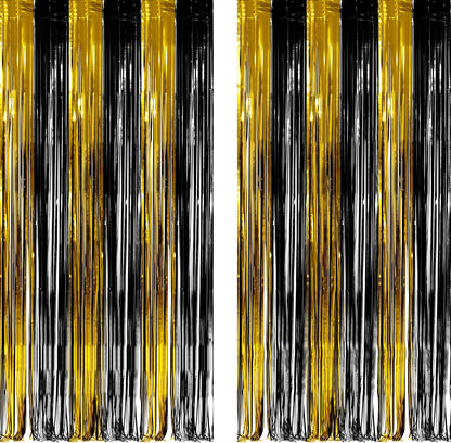 Black and Gold Party Streamers Decoration - GREATRIL Foil Fringe Backdrop for 2025